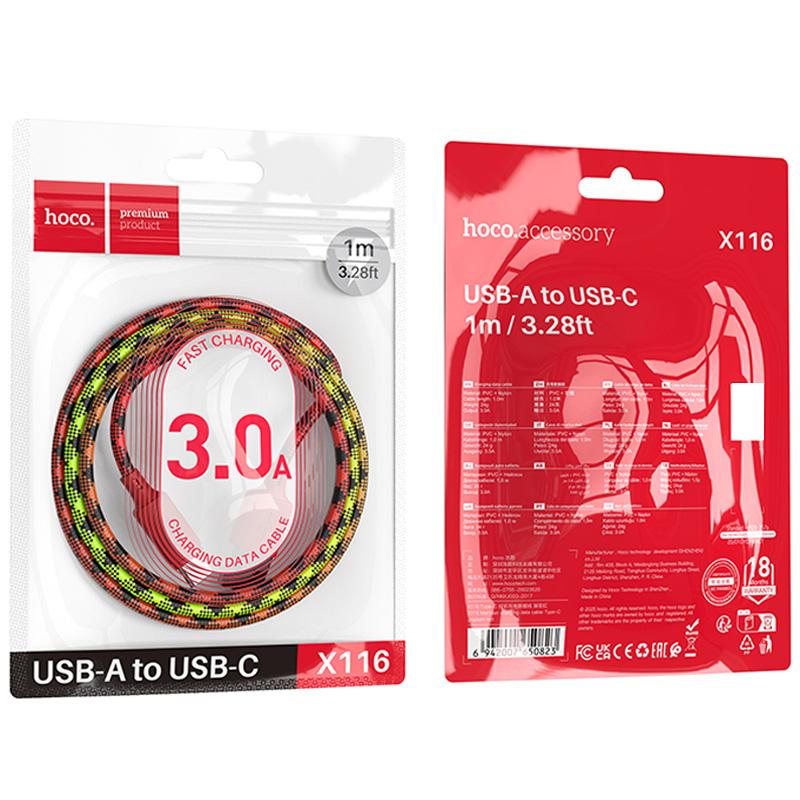 Дата кабель Hoco X116 Meridian USB to Type-C 3A (1m) на картинке №5