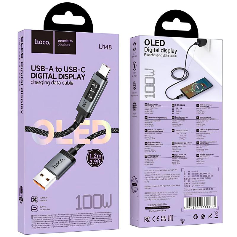 Дата кабель Hoco U148 Lord with display USB to Type-C 100W (1.2m) на малюнкі №5
