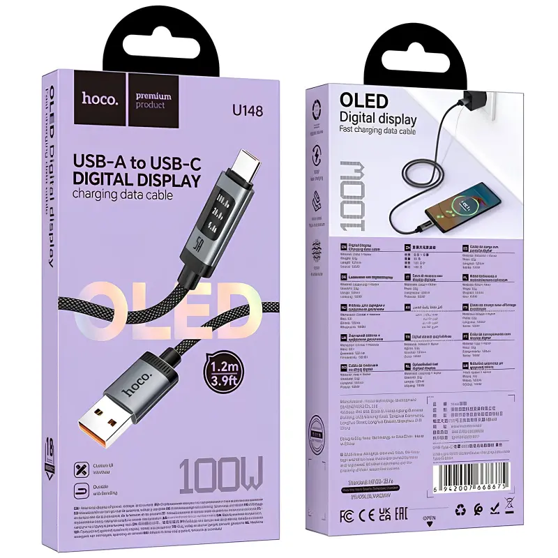 Дата кабель Hoco U148 Lord with display USB to Type-C 100W (1.2m), Black 4, купить оптом с доставкой