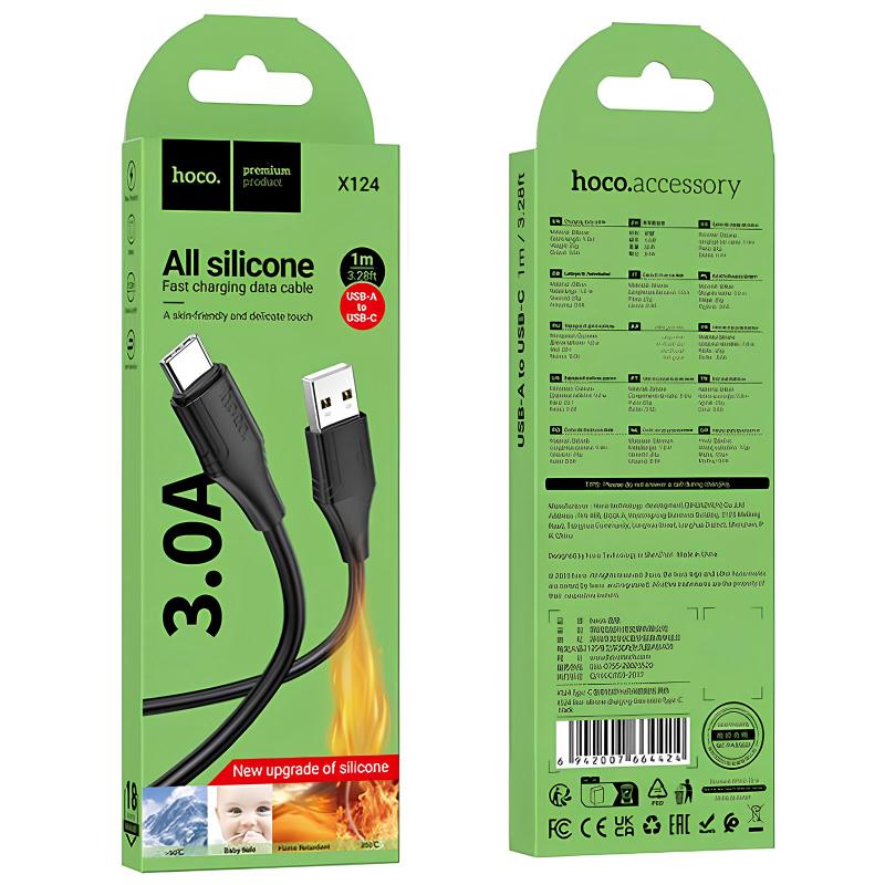 Дата кабель Hoco X124 Bien silicone USB to Type-C 3A (1m) на малюнкі №4
