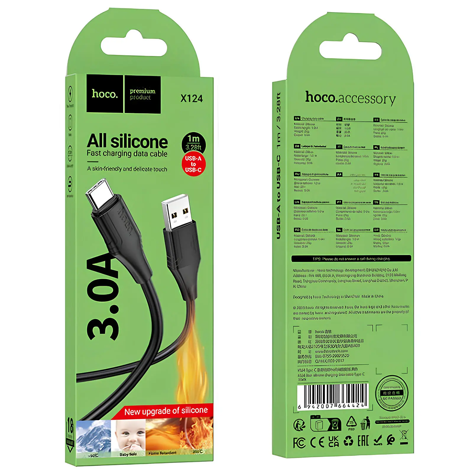 Дата кабель Hoco X124 Bien silicone USB to Type-C 3A (1m), Black 3, купить оптом с доставкой