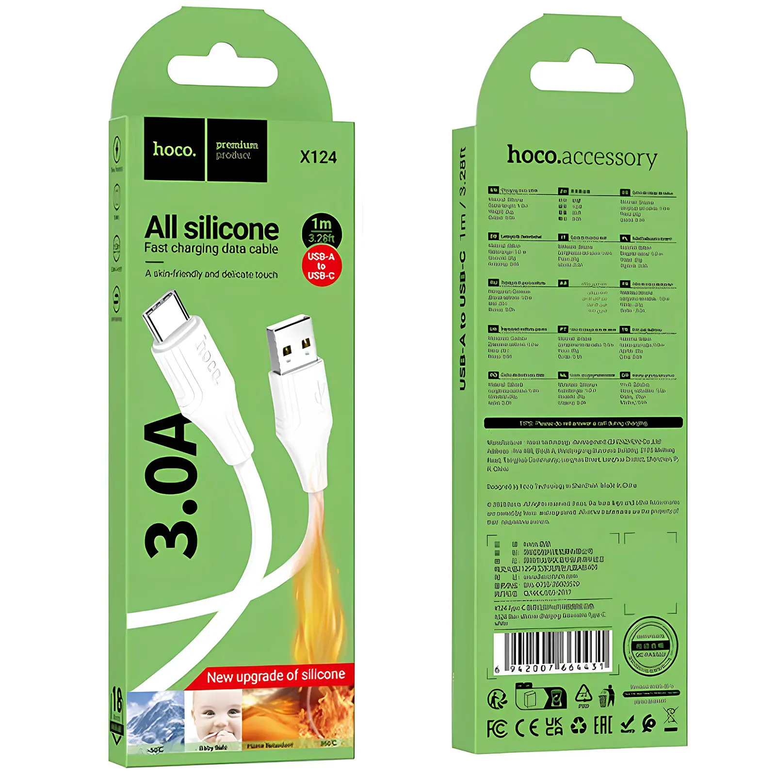 Дата кабель Hoco X124 Bien silicone USB to Type-C 3A (1m), White 2, купить оптом с доставкой