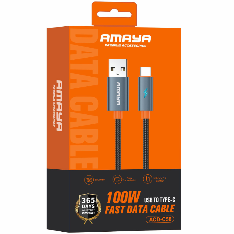 Дата кабель Amaya 58C USB to Type-C 100W (1m), Gray 1, купити оптом з доставкою