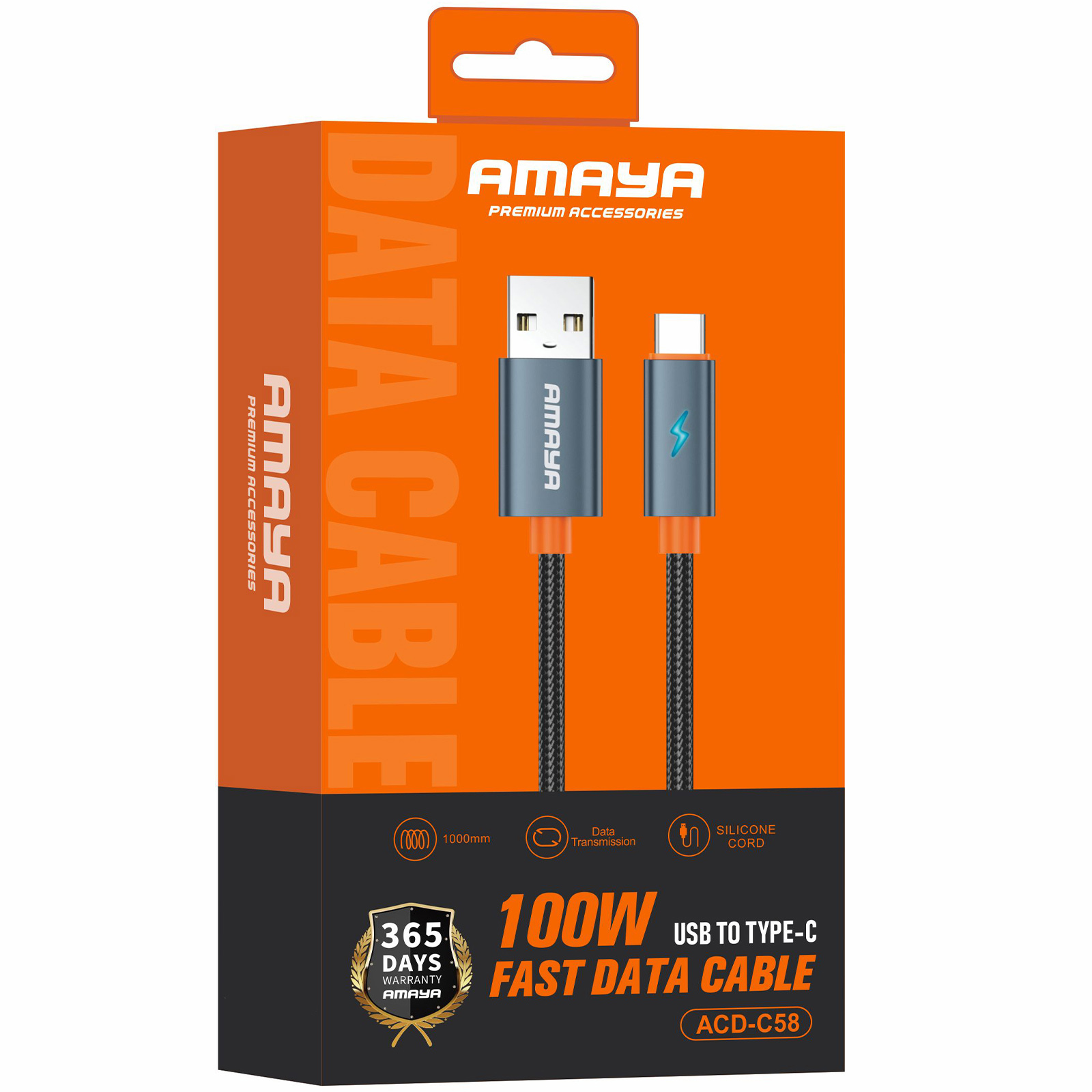 Дата кабель Amaya 58C USB to Type-C 100W (1m), Gray 1, купити оптом з доставкою
