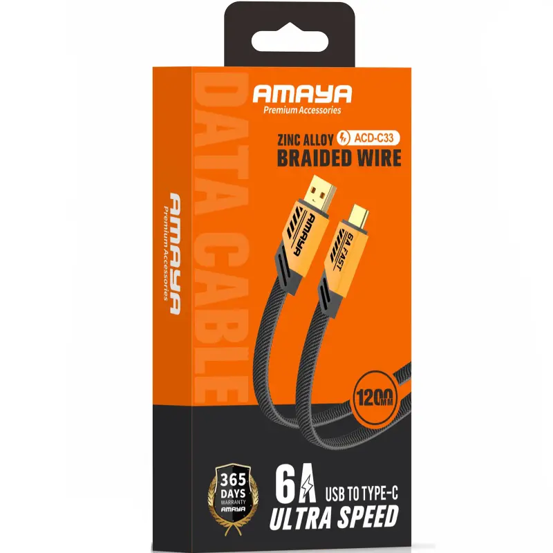 Дата кабель Amaya 33C USB to Type-C 6A (1.2m), Yellow 1, купить оптом с доставкой