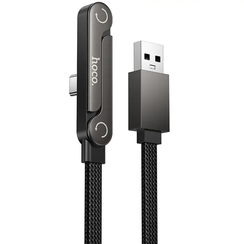Дата кабель Hoco U150 Exquisite side plug and stand USB to Type-C 36W (1.2m), Black, купить оптом с доставкой