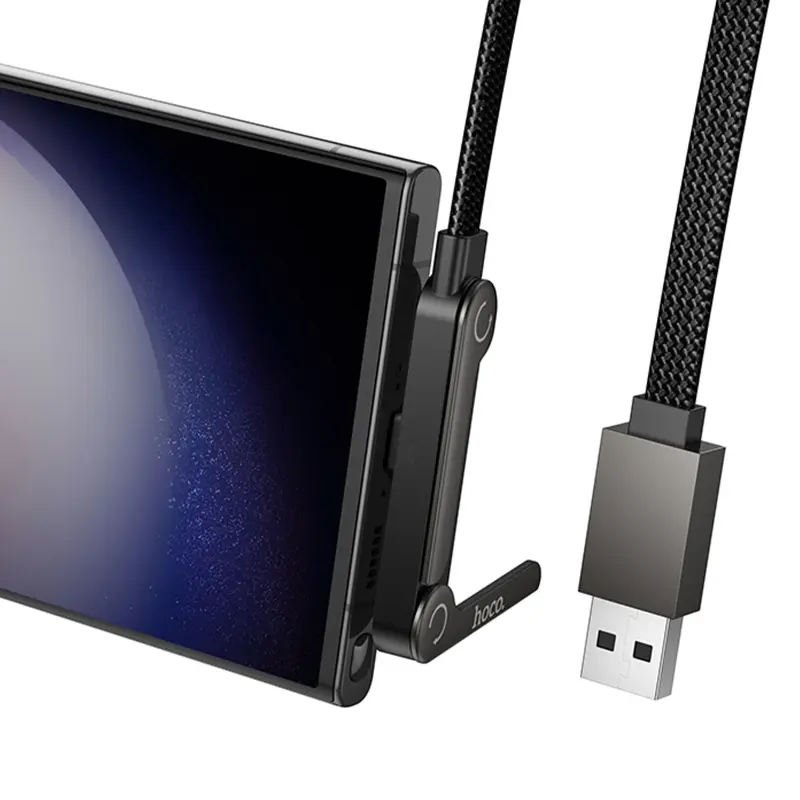 Дата кабель Hoco U150 Exquisite side plug and stand USB to Type-C 36W (1.2m), Black 3, купить оптом с доставкой