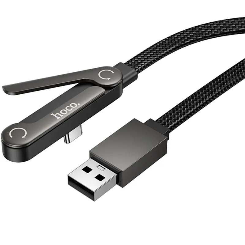 Дата кабель Hoco U150 Exquisite side plug and stand USB to Type-C 36W (1.2m), Black 4, купить оптом с доставкой