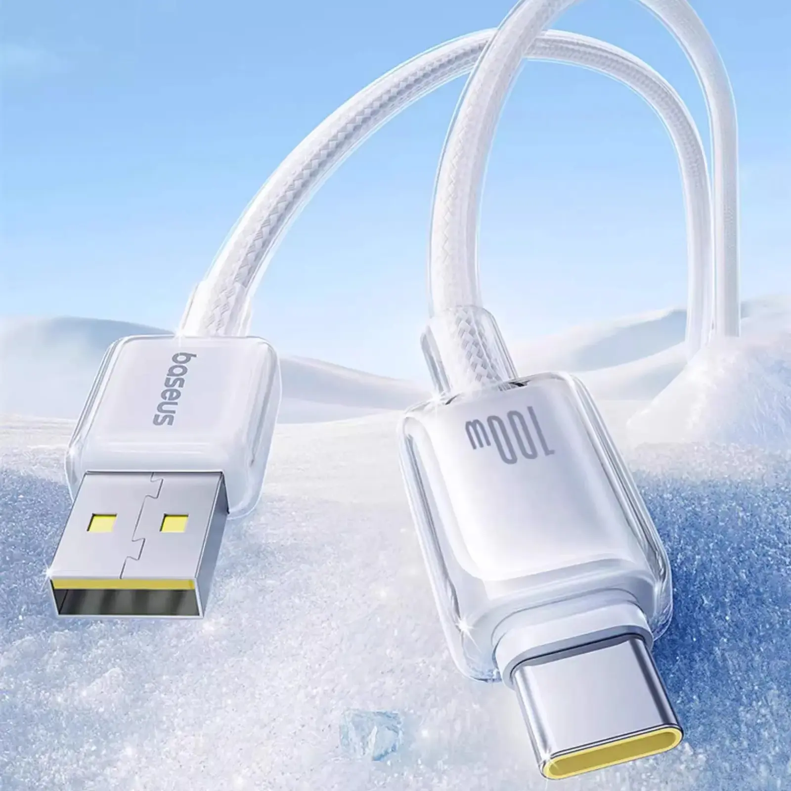 Дата кабель Baseus Crystal USB to Type-C 100W (1m) (E04279), Moon White 2, купити оптом з доставкою