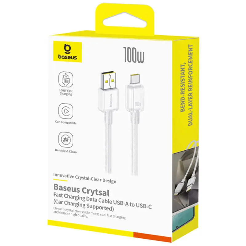 Дата кабель Baseus Crystal USB to Type-C 100W (2m) (E04279), Moon White 2, купити оптом з доставкою