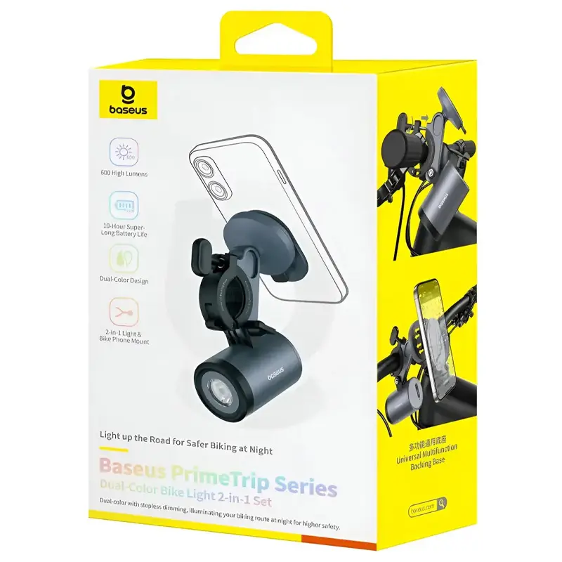 Вело- Мото- держатель+фонарь Baseus PrimeTrip Series 2-in-1 (C12569000121-0), Cosmic Black 1, купить оптом с доставкой