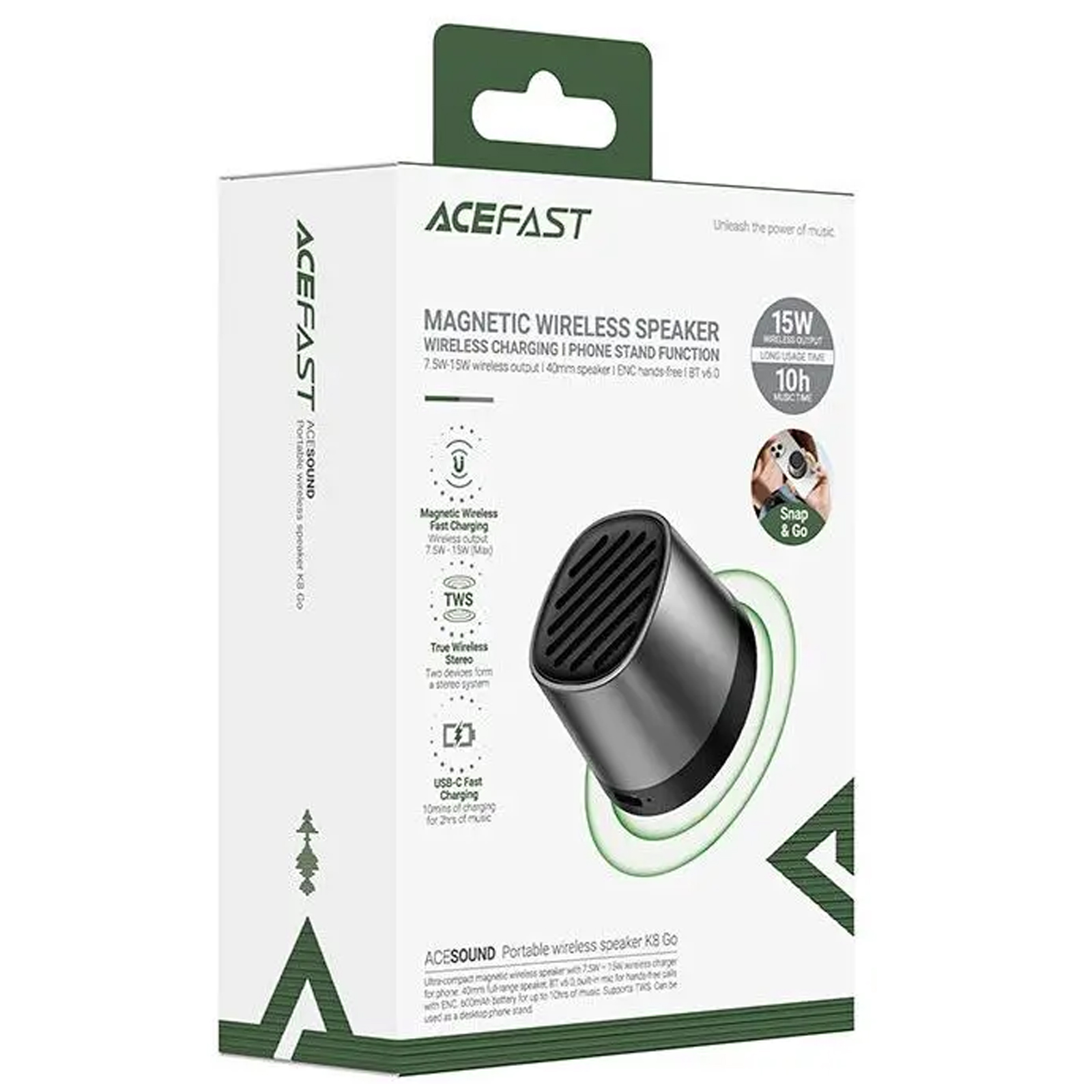 Bluetooth Колонка Acefast K8 + БЗП 15W, Black 4, купити оптом з доставкою