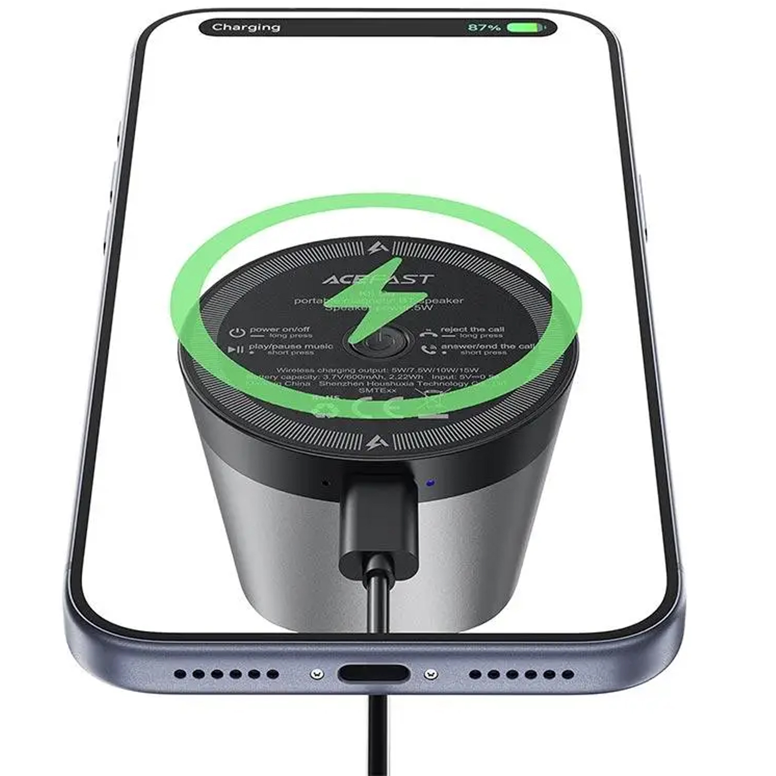Bluetooth Колонка Acefast K8 + БЗП 15W, Black 5, купити оптом з доставкою