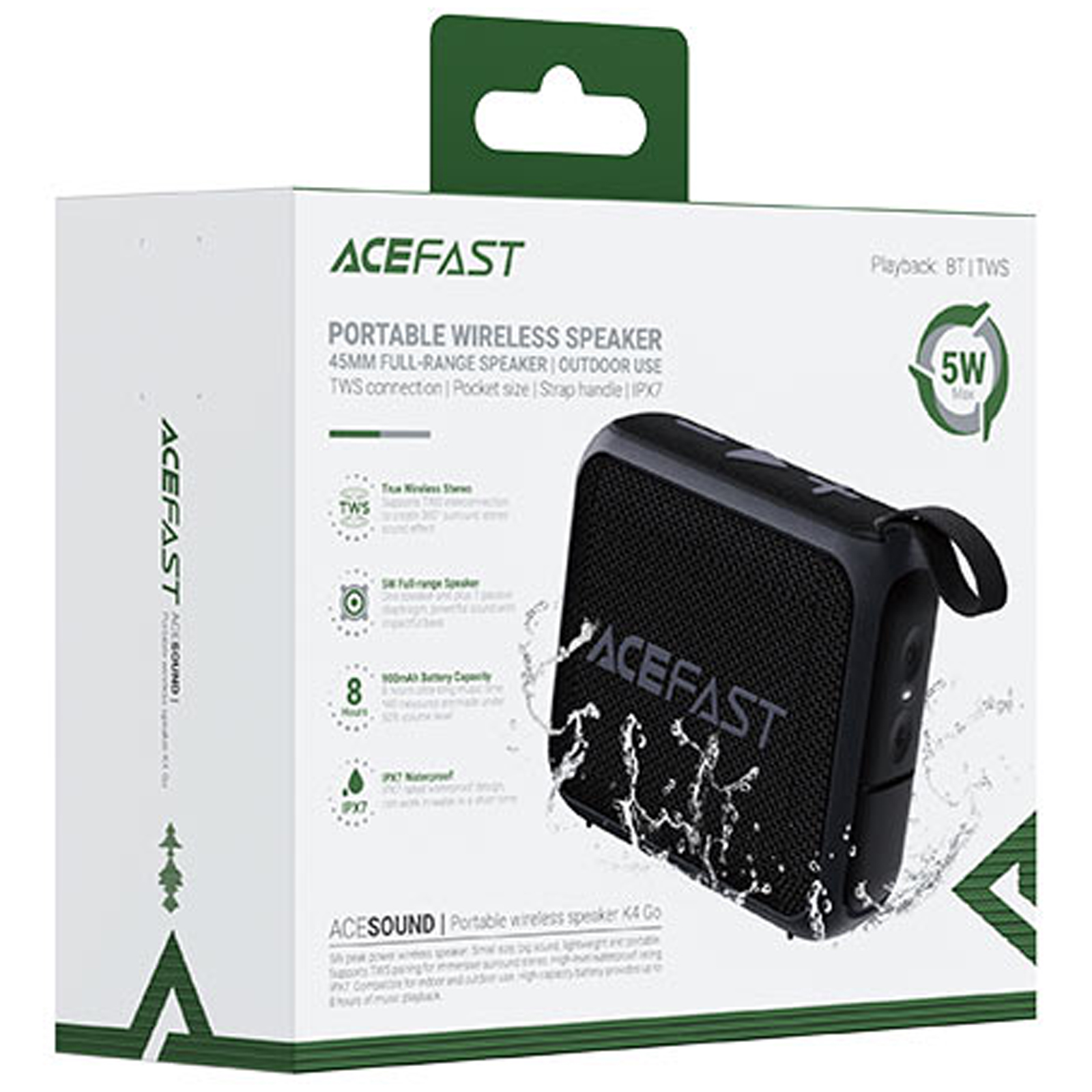 Bluetooth Колонка Acefast K4 Go, Black 5, купити оптом з доставкою