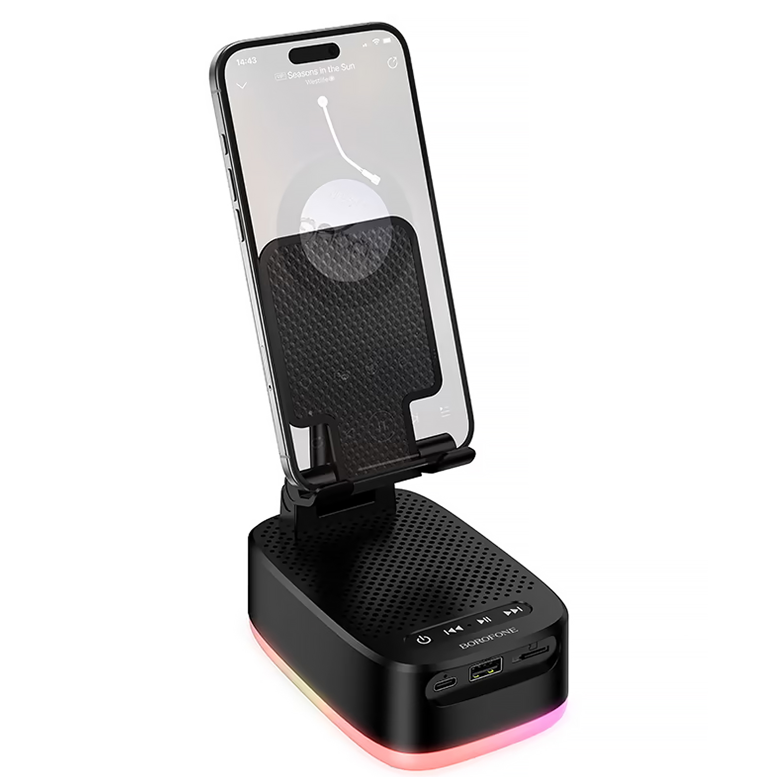 Уцінка Bluetooth Колонка Borofone BR200 Marea + Power Bank 1500mAh + тримач, Відкрита упаковка / Black 1, купити оптом з доставкою