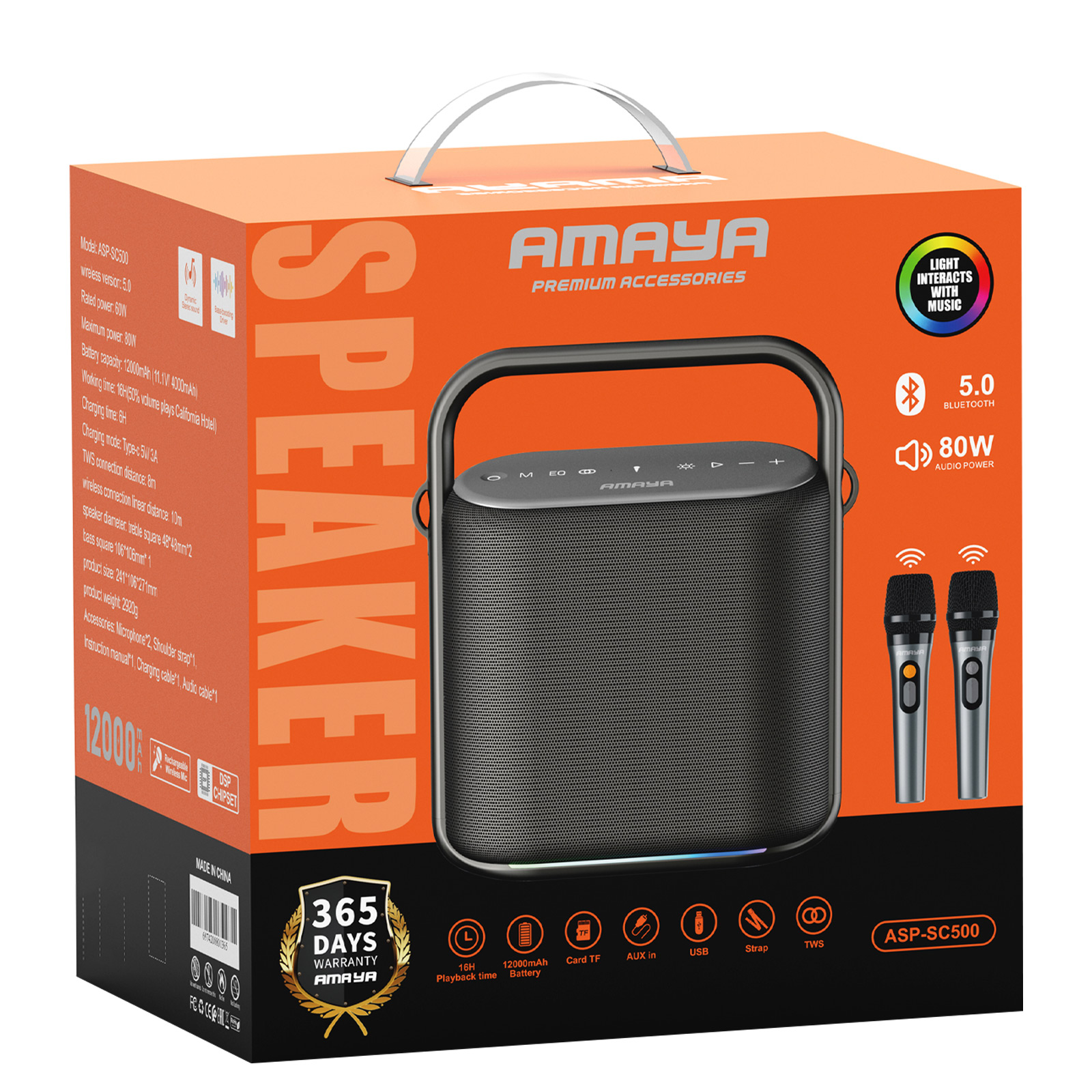 Bluetooth Колонка Amaya SC500 Two-person 80W + два микрофона, Black 1, купить оптом с доставкой
