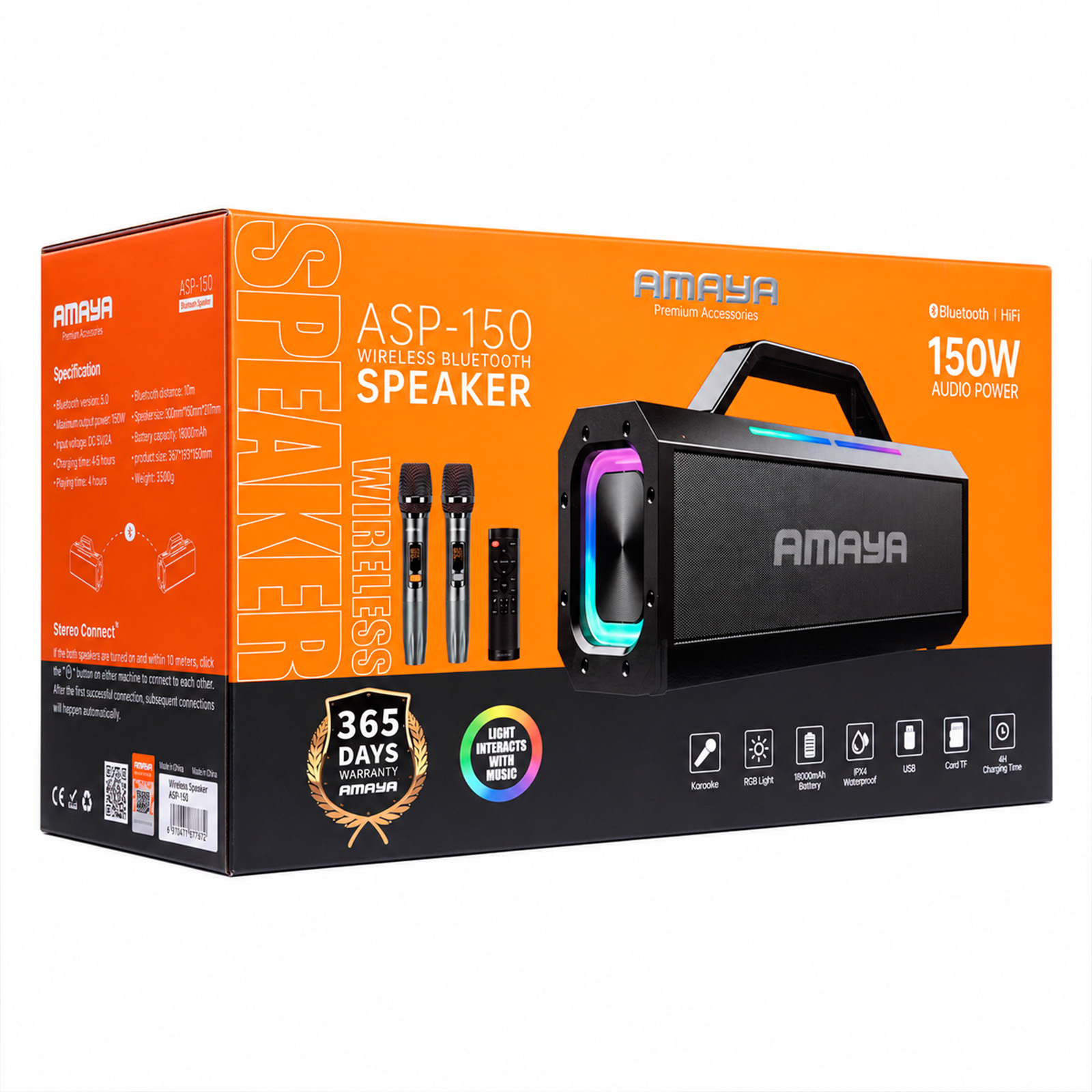 Уцінка Bluetooth Колонка Amaya ASP-150 Two-person 150W + два мікрофона, Пошкоджена упаковка / Black 1, купити оптом з доставкою