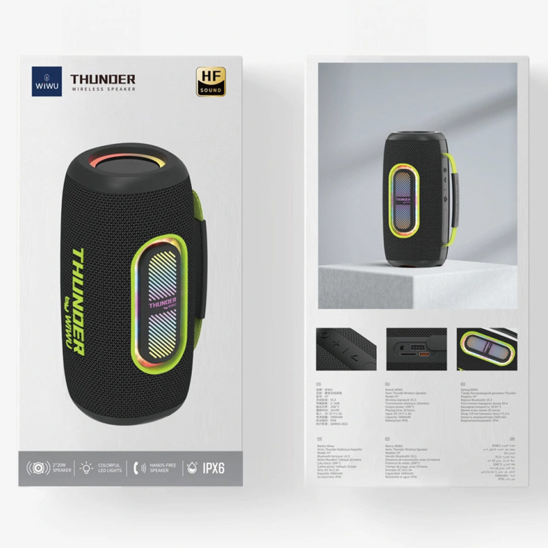 Bluetooth Колонка WIWU H7 Thunder Wireless Portable Speaker на картинке №6