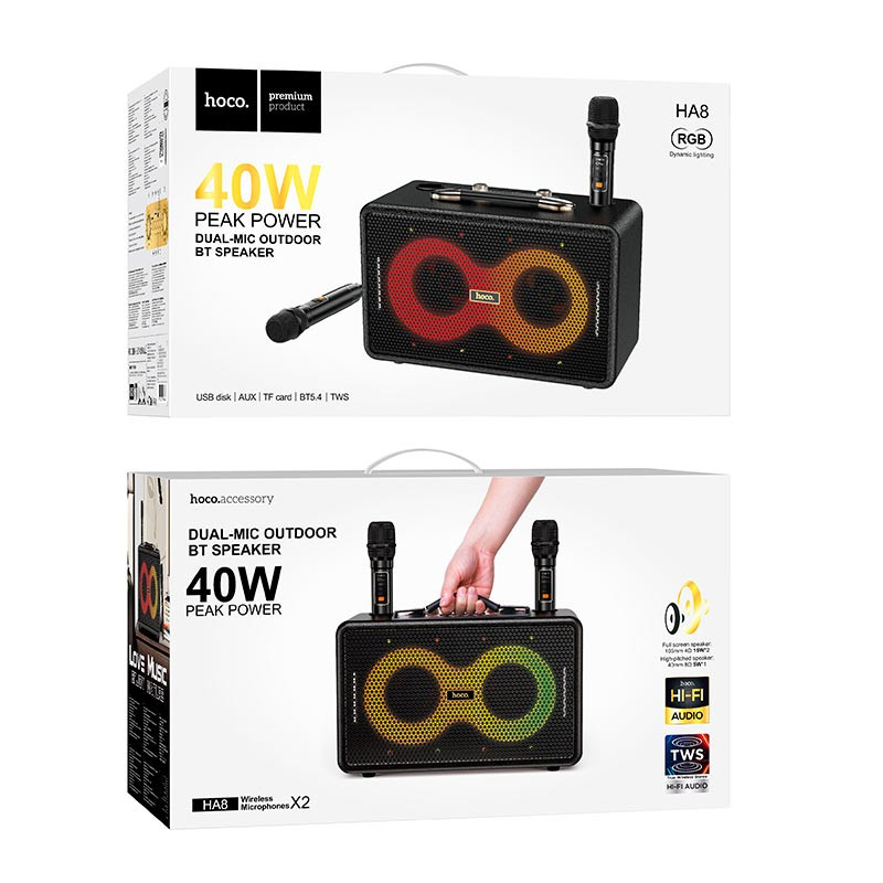 Bluetooth колонка Hoco HA8 Ave outdoor + два микрофона на картинке №5