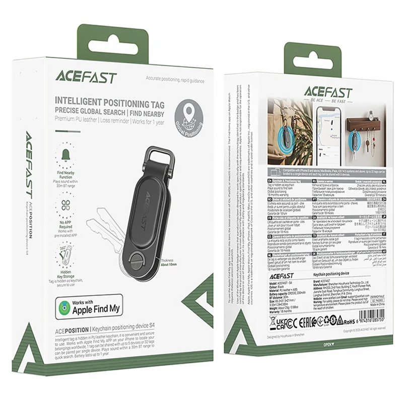 Трекер Acefast S4 Keychain Tag 230 mAh, Black 3, купить оптом с доставкой