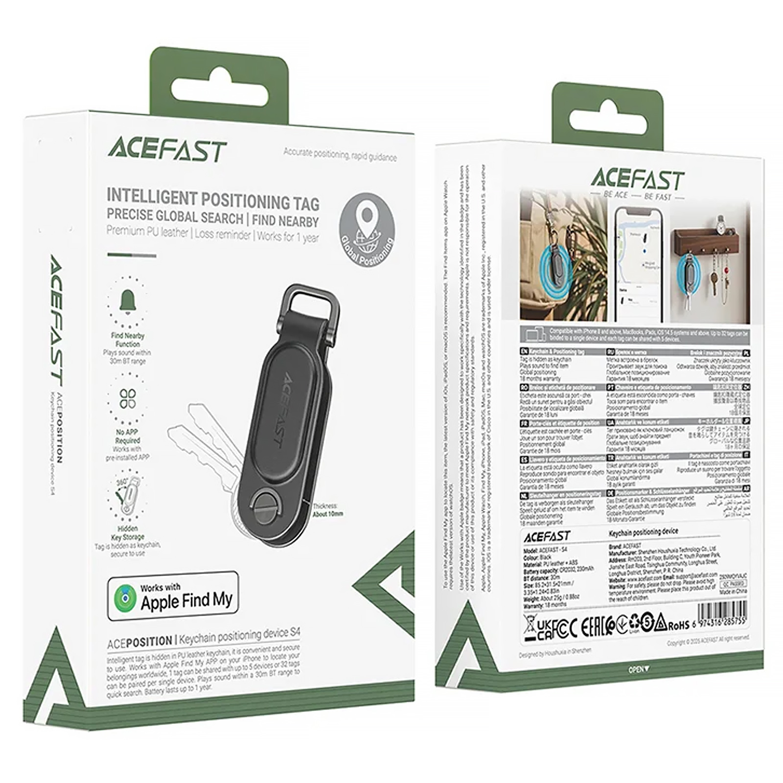 Трекер Acefast S4 Keychain Tag 230 mAh, Black 3, купить оптом с доставкой