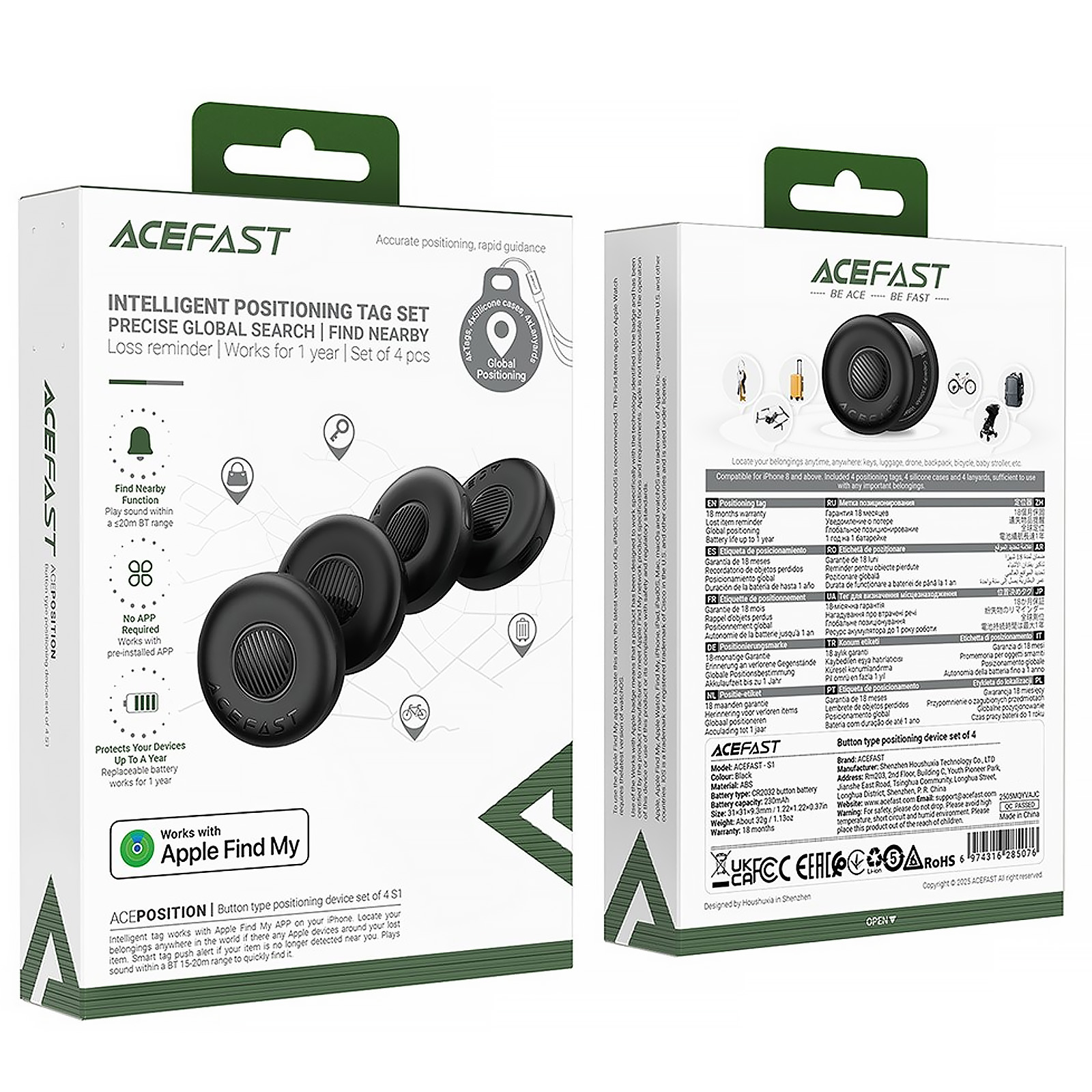 Трекер Acefast S1 Findy 230 mAh (4ps), Black 5, купить оптом с доставкой