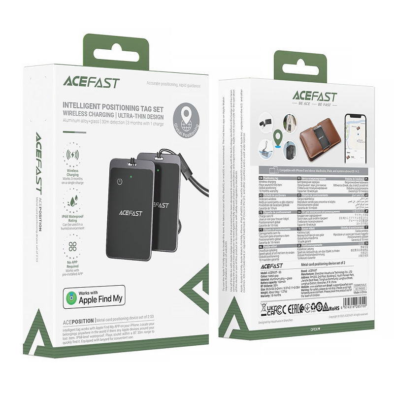 Трекер Acefast S3 Metal Card 100 mAh (2ps), Gray 5, купить оптом с доставкой