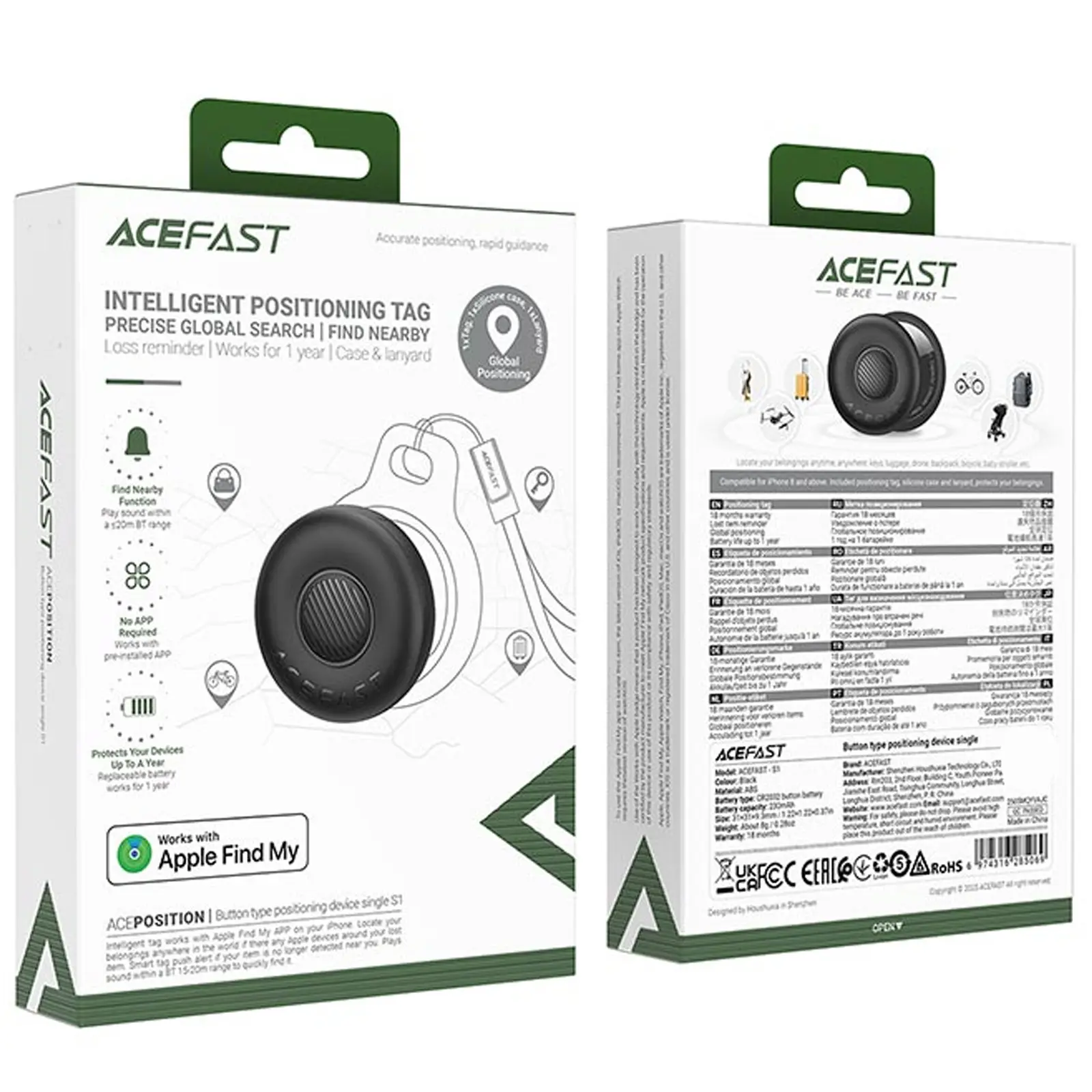 Трекер Acefast S1 Findy 230 mAh, Black 1, купить оптом с доставкой