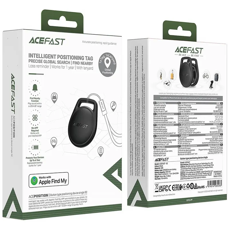 Трекер Acefast S2 Safe Tag 230 mAh, Black 1, купити оптом з доставкою