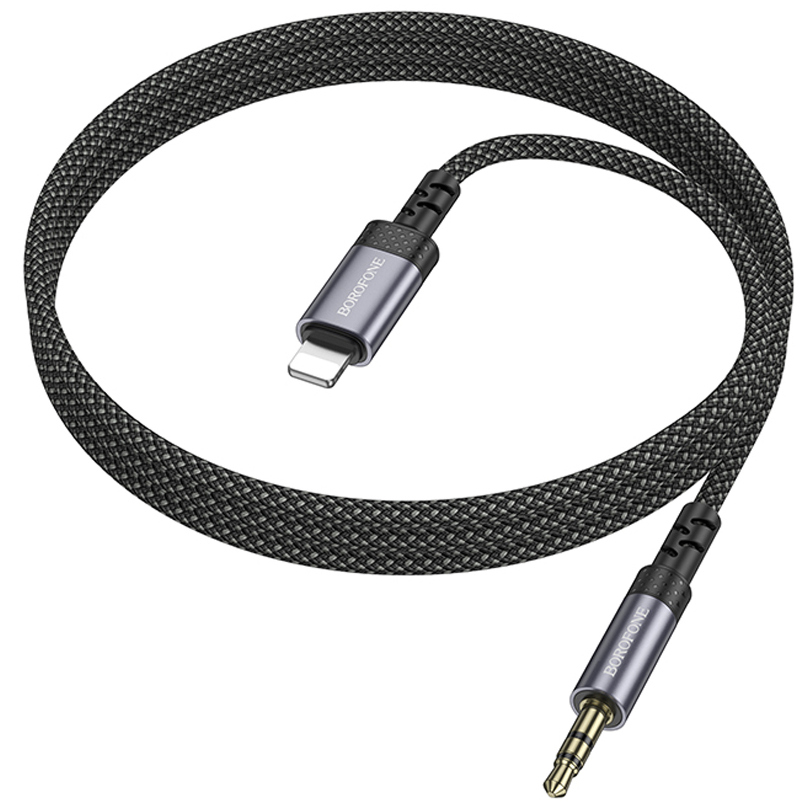 Аудіо кабель Aux Borofone BL24 Graceful (Lightning to AUX 3.5mm) (1m), Metal grey 6, купити оптом з доставкою