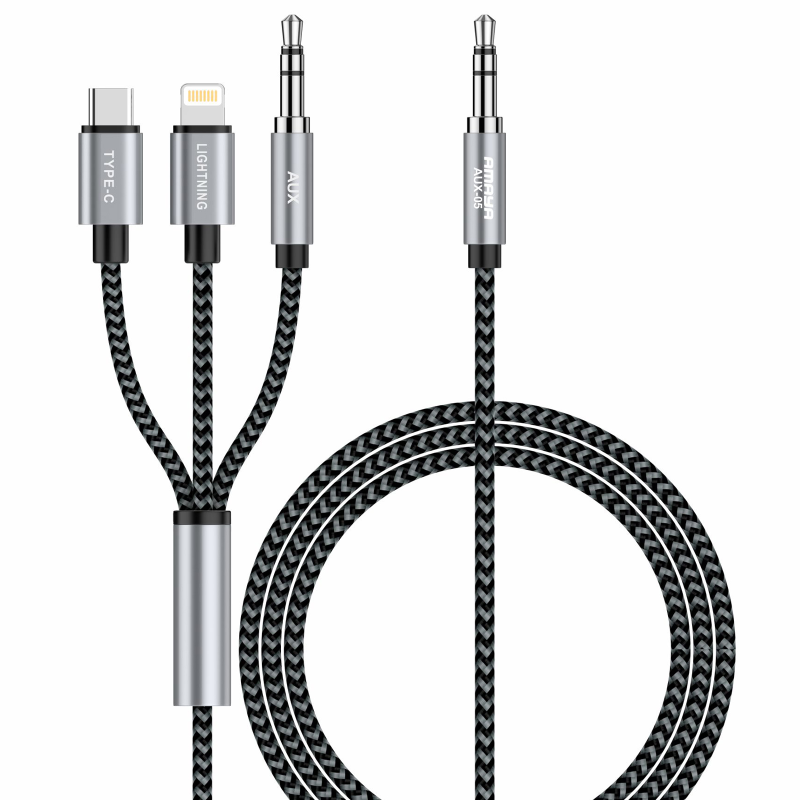 Аудио кабель Aux Amaya AUX-05 (Type-C/Lightning/AUX to AUX 3.5mm) (1.2m), Black, купить оптом с доставкой