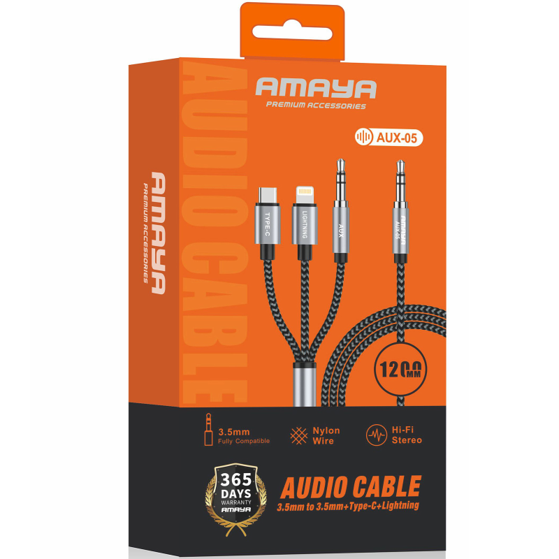 Аудио кабель Aux Amaya AUX-05 (Type-C/Lightning/AUX to AUX 3.5mm) (1.2m), Black 1, купить оптом с доставкой