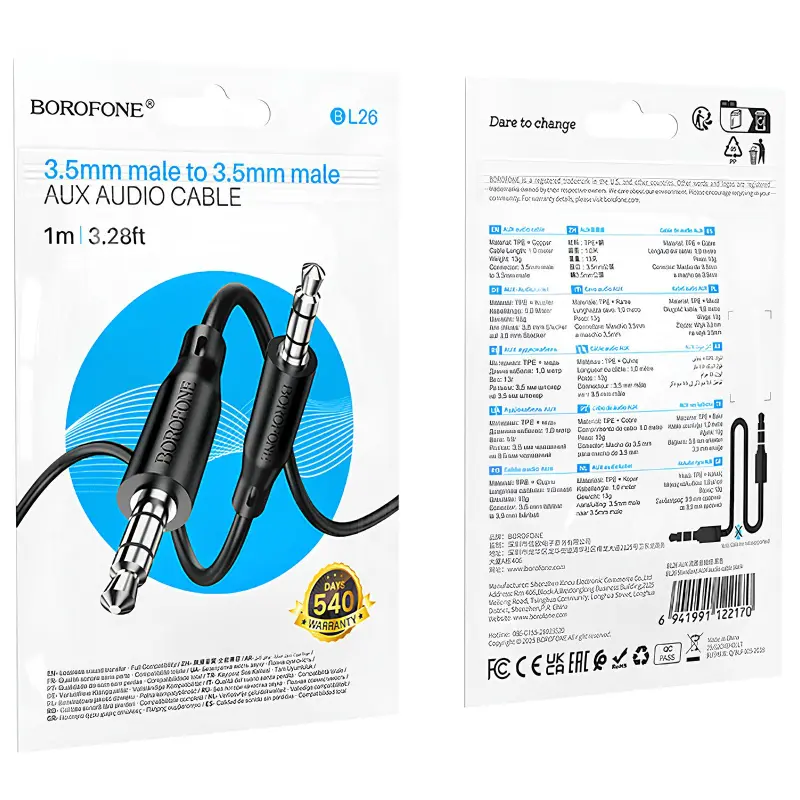 Аудіо кабель Aux Borofone BL26 Standard (1m), Black 5, купити оптом з доставкою