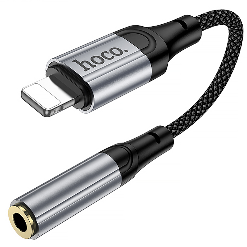 Аудіо кабель Aux Hoco LS36A Fresh 3.5mm to Lightning (0.12m), Metal gray 2, купити оптом з доставкою