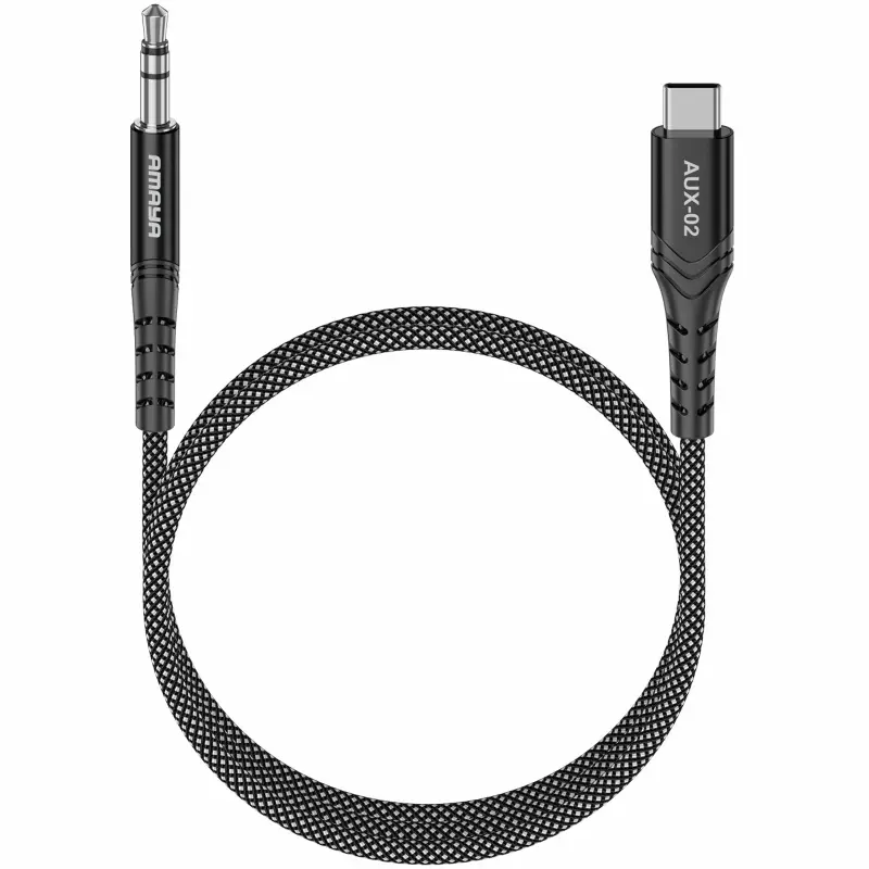 Аудио кабель Aux Amaya AUX-02 (Type-C to AUX 3.5mm) (1m), Black, купить оптом с доставкой