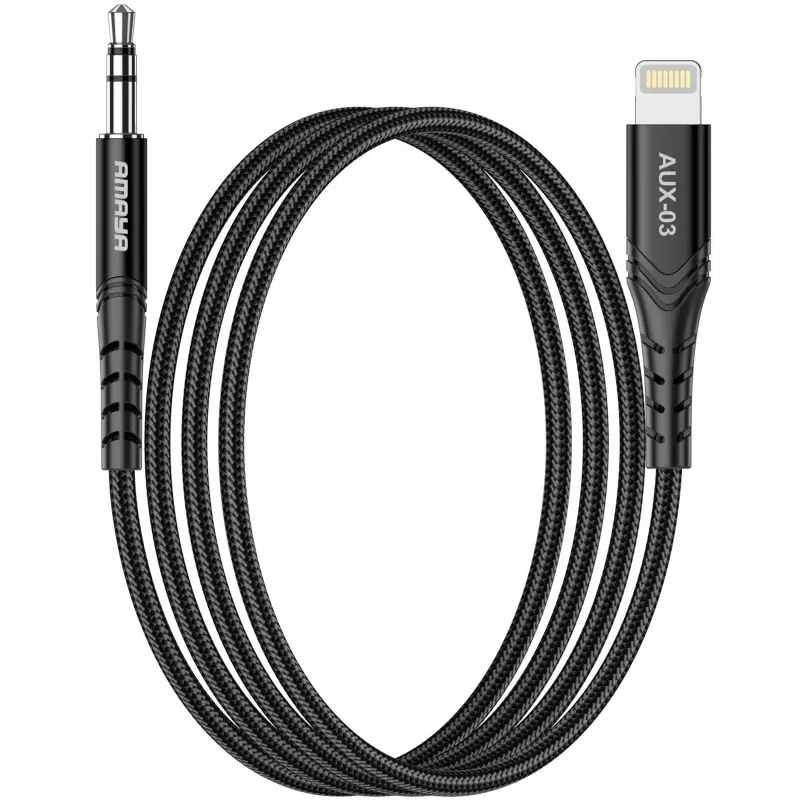 Аудио кабель Aux Amaya AUX-03 (Lightning to AUX 3.5mm) (1m), Black, купить оптом с доставкой
