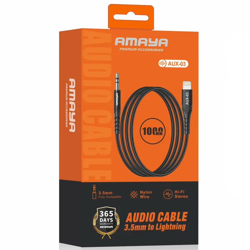 Аудио кабель Aux Amaya AUX-03 (Lightning to AUX 3.5mm) (1m), Black 1, купить оптом с доставкой