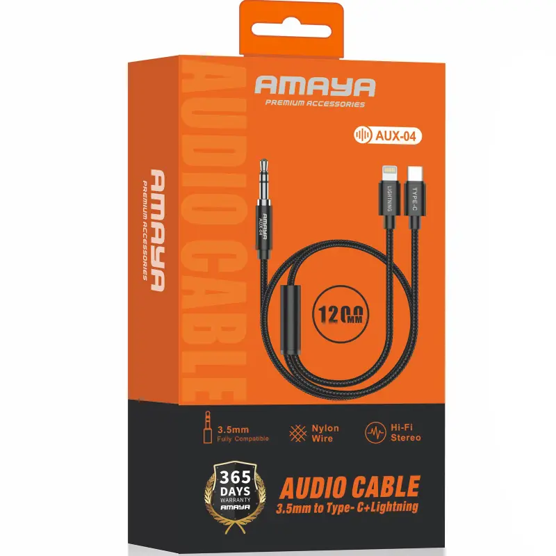 Аудио кабель Aux Amaya AUX-04 (Type-C/Lightning to AUX 3.5mm) (1.2m), Black 1, купить оптом с доставкой