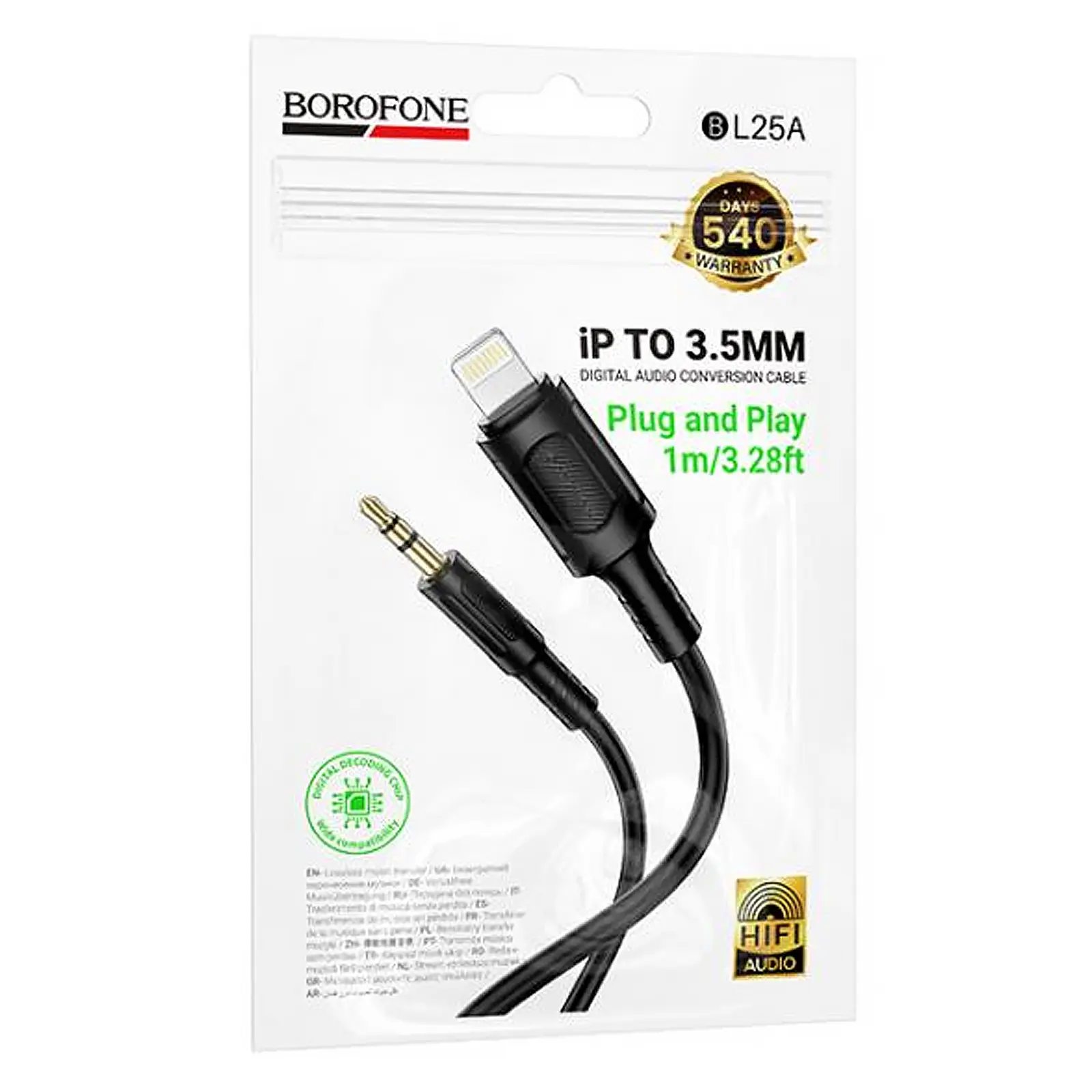 Аудіо кабель Aux Borofone BL25A Nice (Lightning to AUX 3.5mm) (1m), Black 2, купити оптом з доставкою