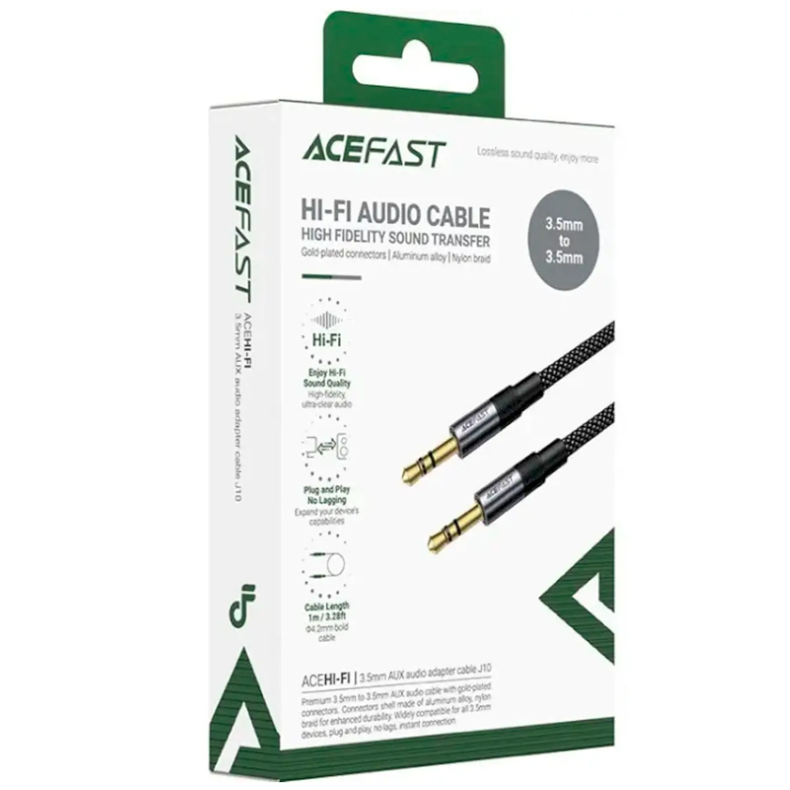 Аудіо кабель Aux Acefast J10 (1m), Black 3, купити оптом з доставкою