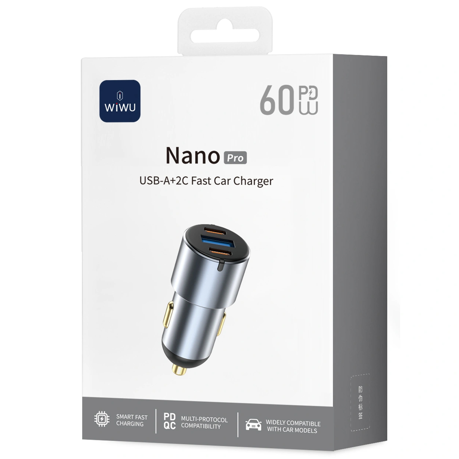 АЗУ WIWU CC032 Nano Pro PD60W+QC3.0 (1USB-A/2C), Gray 1, купить оптом с доставкой