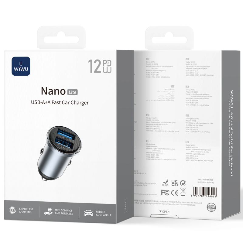 АЗУ WIWU CC031 Nano Lite 12W (2USB-A), Gray 1, купить оптом с доставкой