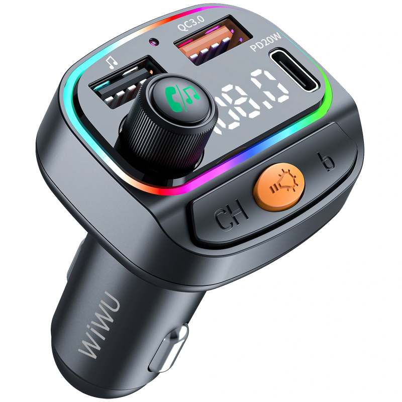 АЗУ FM модулятор WIWU QC031 MP3 Car PD20W+QC3.0 (2USB-A/1C), Black 2, купить оптом с доставкой