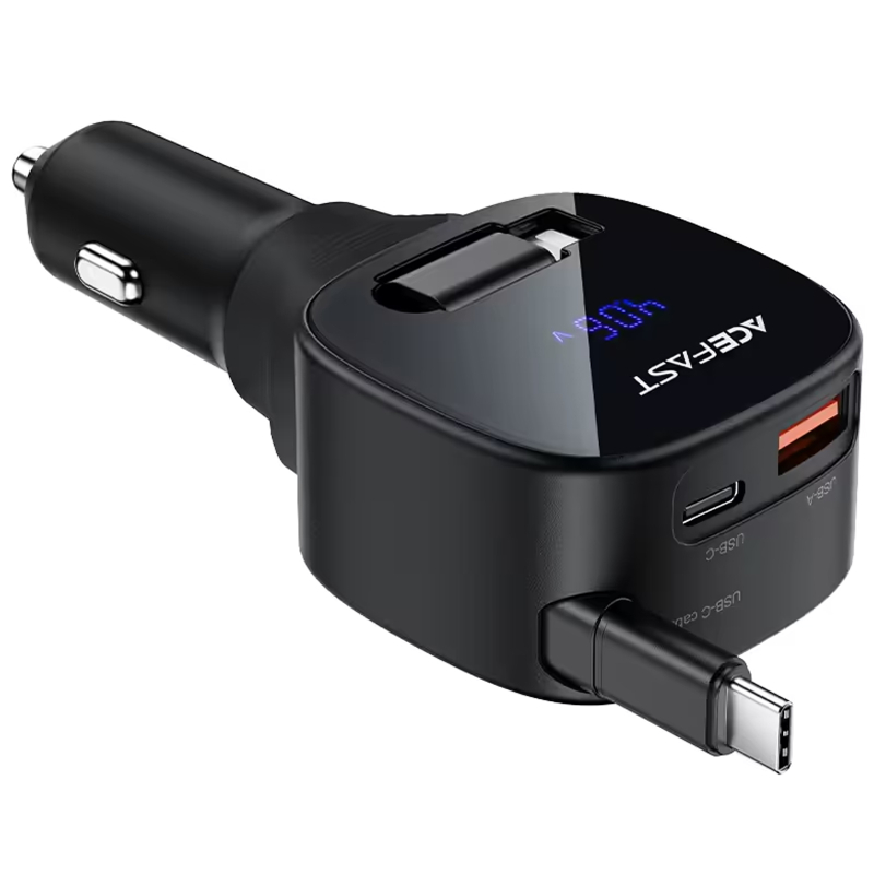 АЗУ Acefast B17 PD30W+QC3.0 total 95W (1USB-A/1C) with retractable cable Type-C на картинке №2