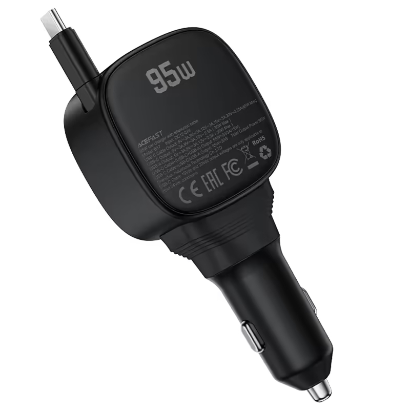 АЗУ Acefast B17 PD30W+QC3.0 total 95W (1USB-A/1C) with retractable cable Type-C на картинке №3