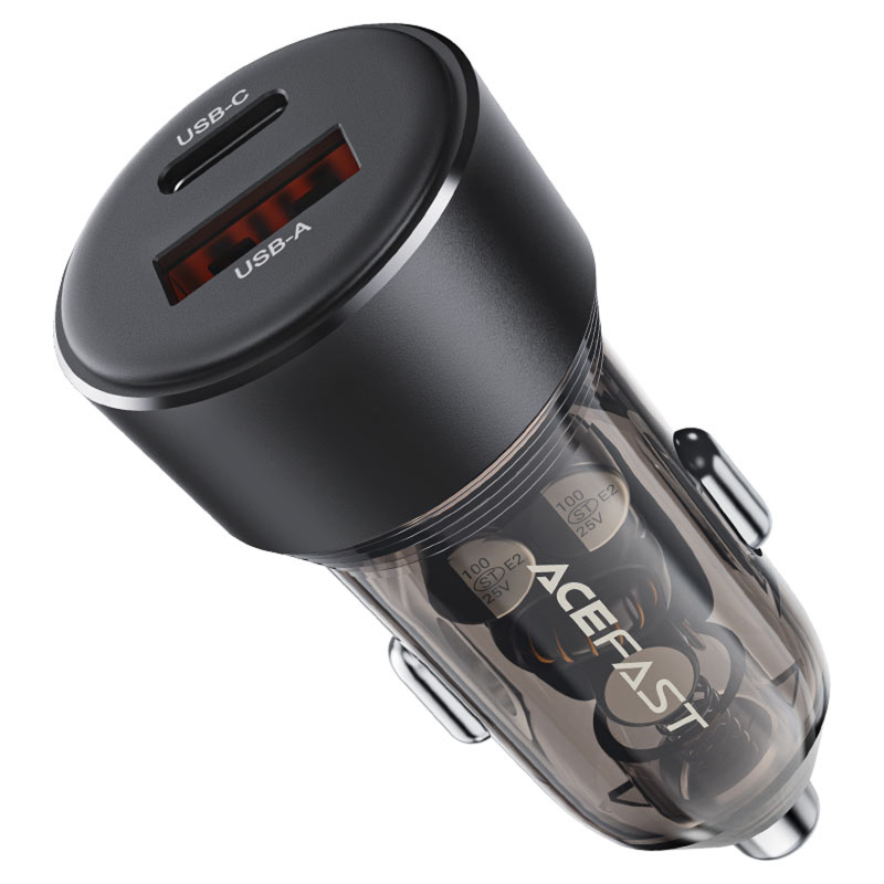 АЗП Acefast B12 PD30W+QC3.0 total 60W (1USB-A/1C), Black 1, купити оптом з доставкою