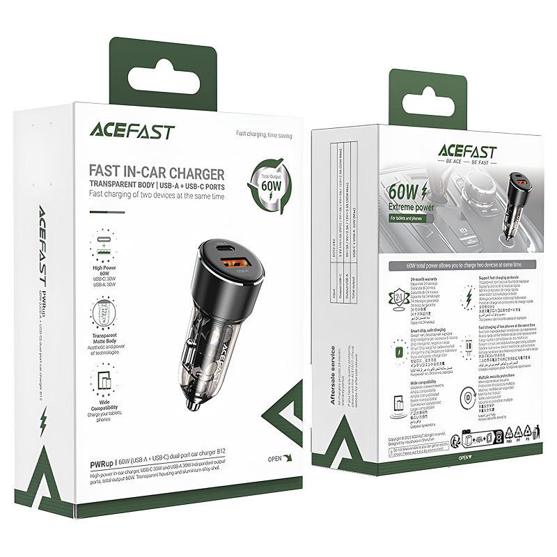 АЗУ Acefast B12 PD30W+QC3.0 total 60W (1USB-A/1C) на картинке №4