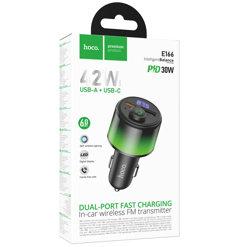 АЗУ FM модулятор Hoco E166 Path PD42W+QC3.0 (1USB-A/1C) на картинке №2