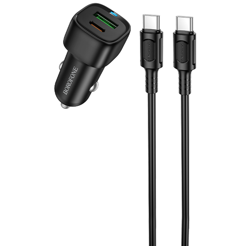 АЗУ Borofone BZ34B Cloud PD20W+QC3.0 total 38W (1USB-A/1C) + кабель Type-C to Type-C, Black, купить оптом с доставкой