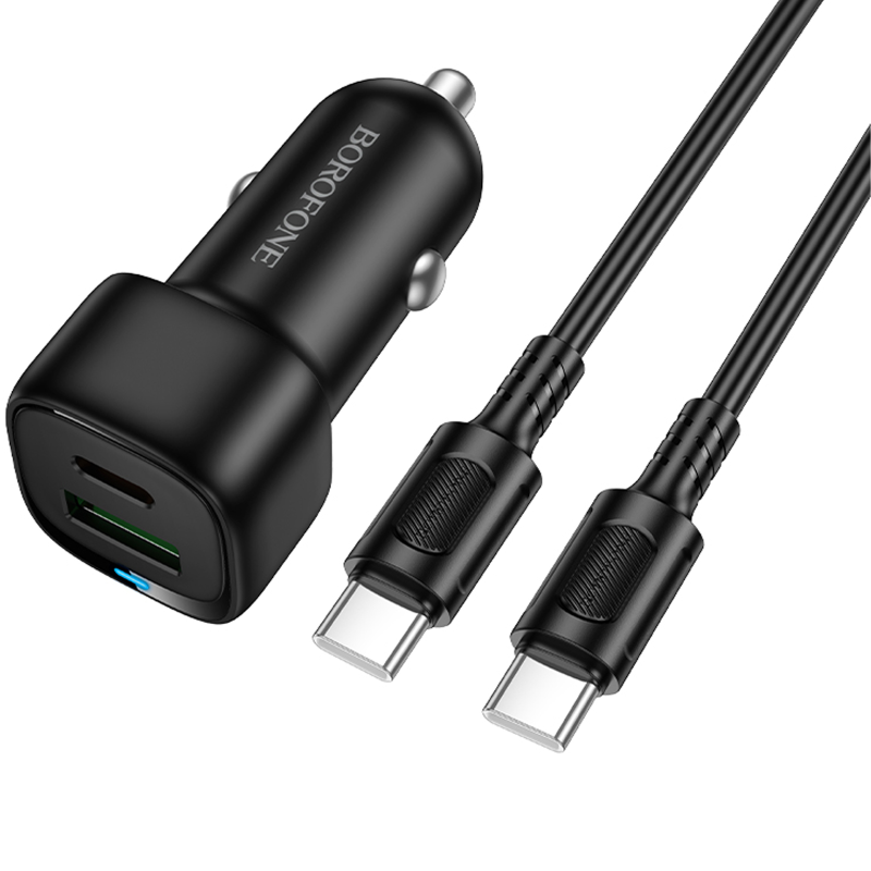АЗУ Borofone BZ34B Cloud PD20W+QC3.0 total 38W (1USB-A/1C) + кабель Type-C to Type-C, Black 2, купить оптом с доставкой